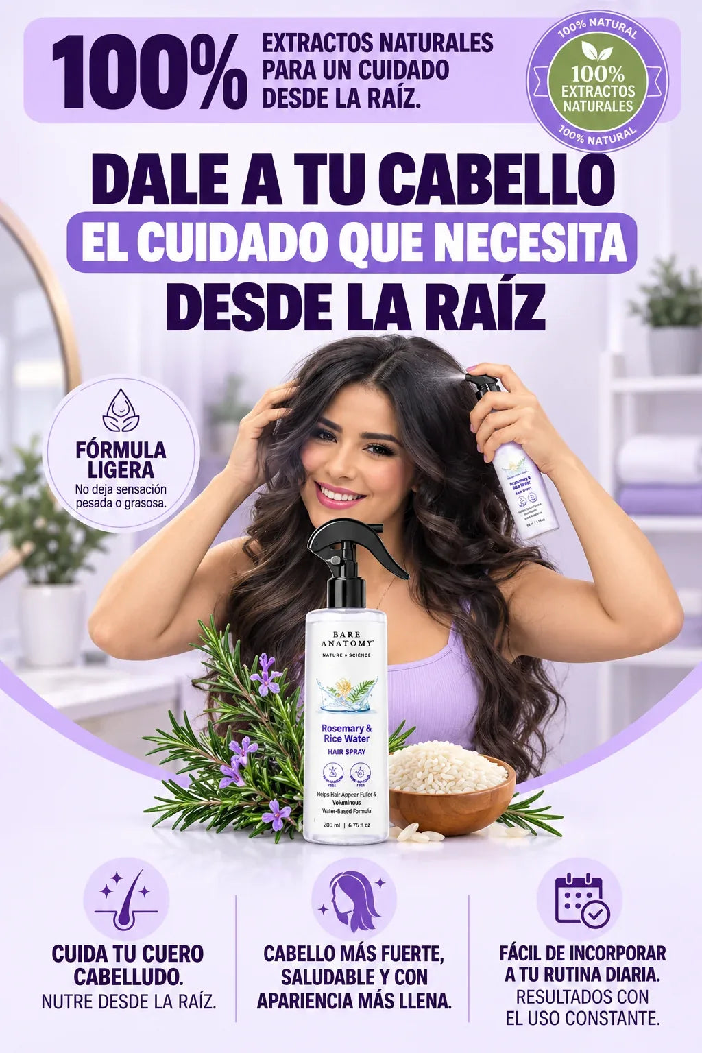 Spray Natural de Romero y Arroz
