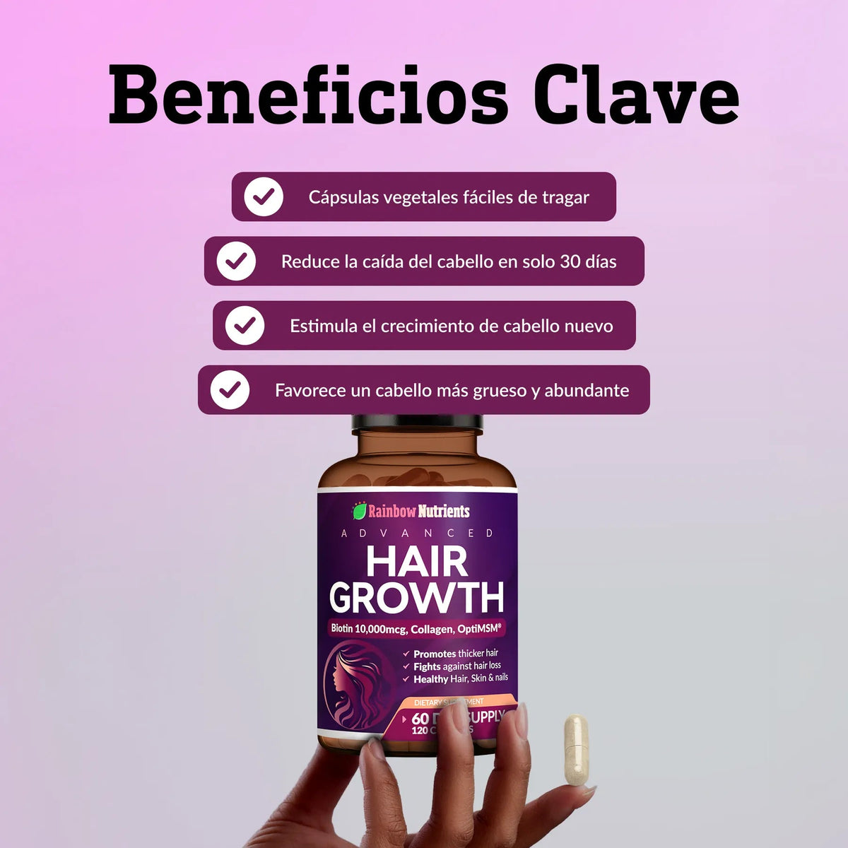 HairGlow™ Suplemento Capilar De Crecimiento Intensivo Pro-Biotina