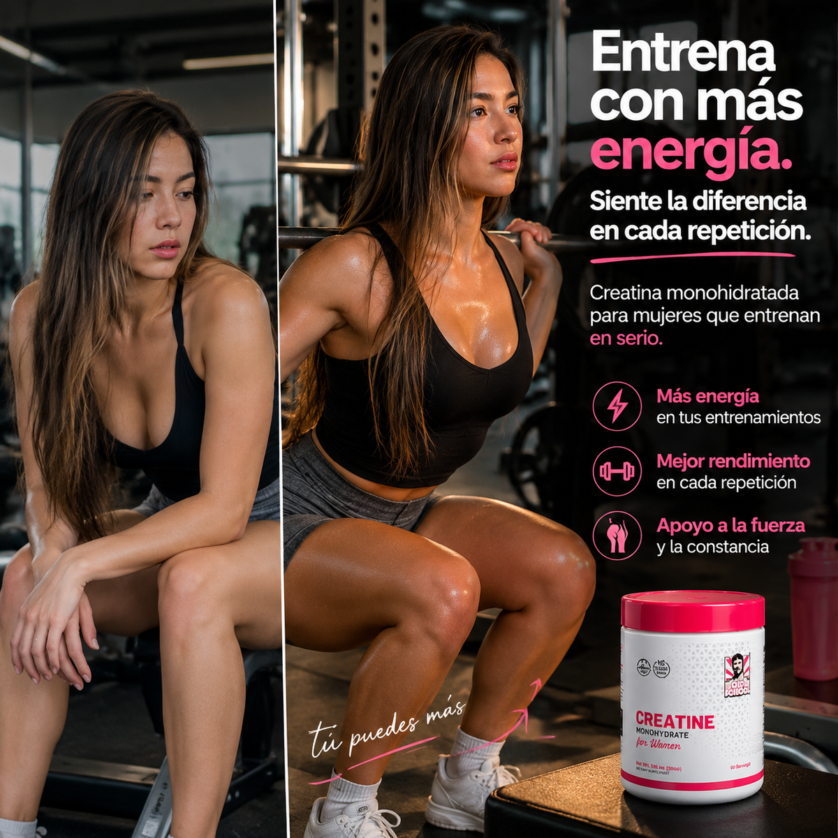 Old School™ Creatina + Colágeno Suplemento para Aumento y Firmeza de Glúteos