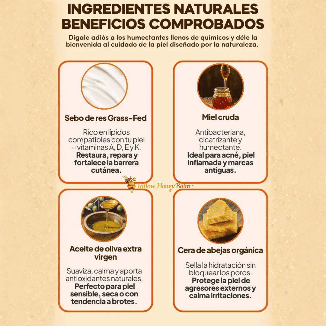 Tallow Honey Balm™ Bálsamo Orgánico de Sebo de Res Miel Hidratación Ancestral