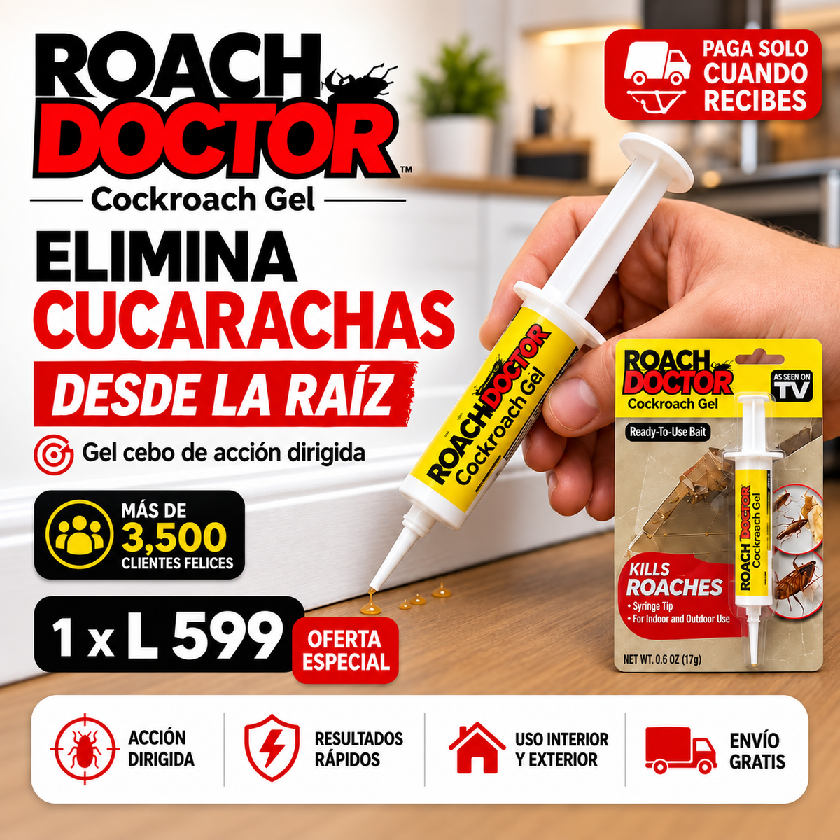Roach Doctor™ Gel Mata Cucarachas Acción Rápida y Efectiva