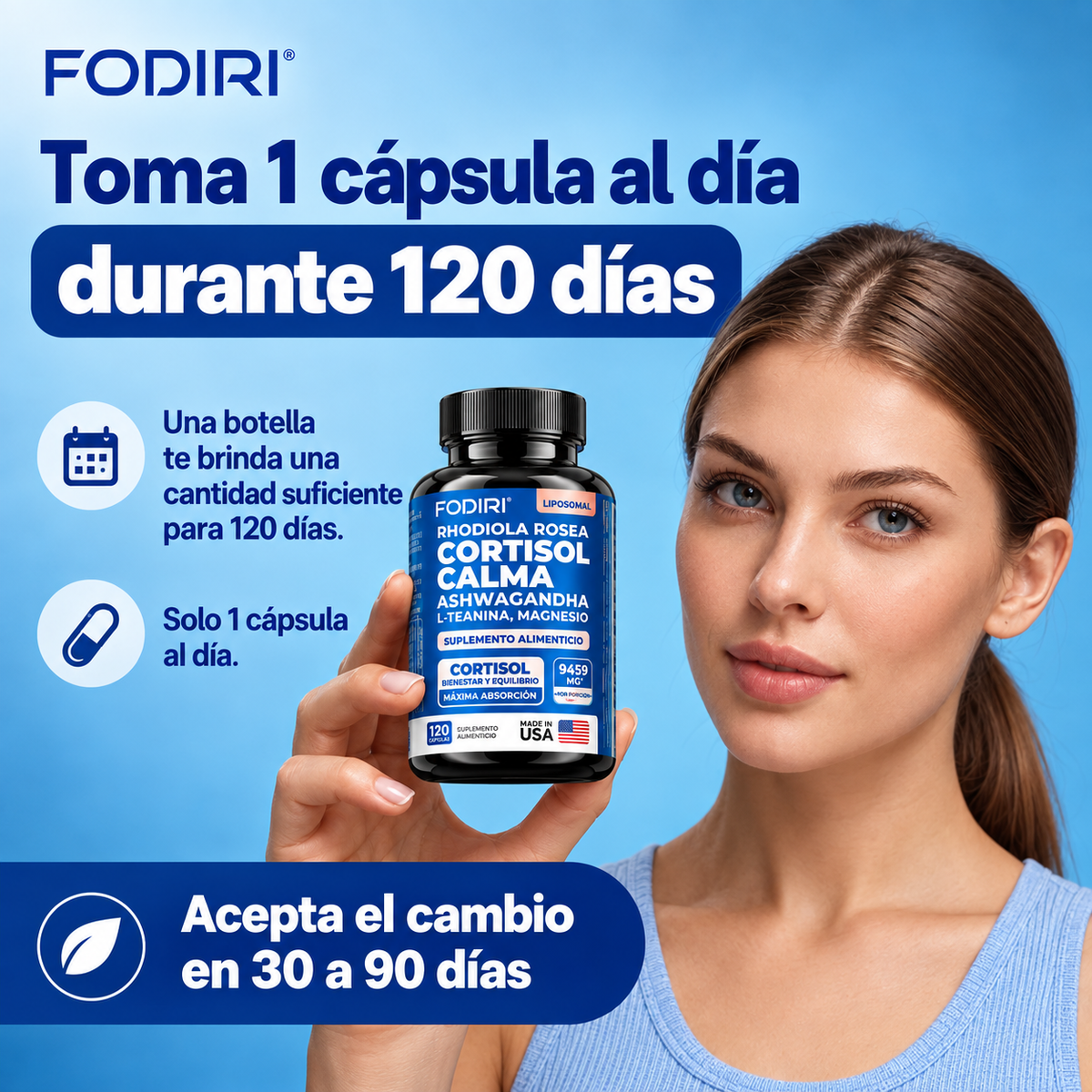 Cortisol Calm® Magnesio, Rhodiola y L-Teanina de Alta Absorción