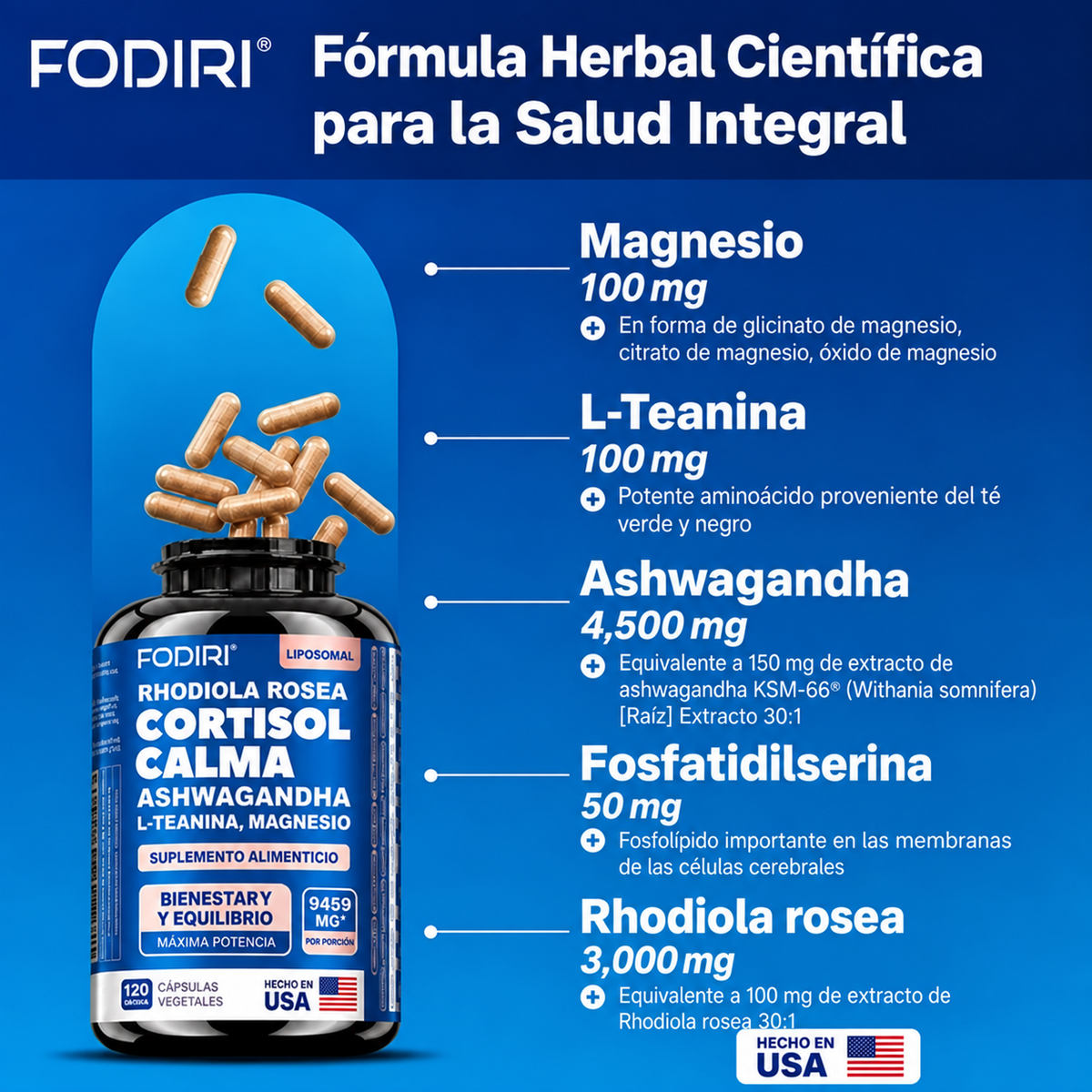 Cortisol Calm® Magnesio, Rhodiola y L-Teanina de Alta Absorción