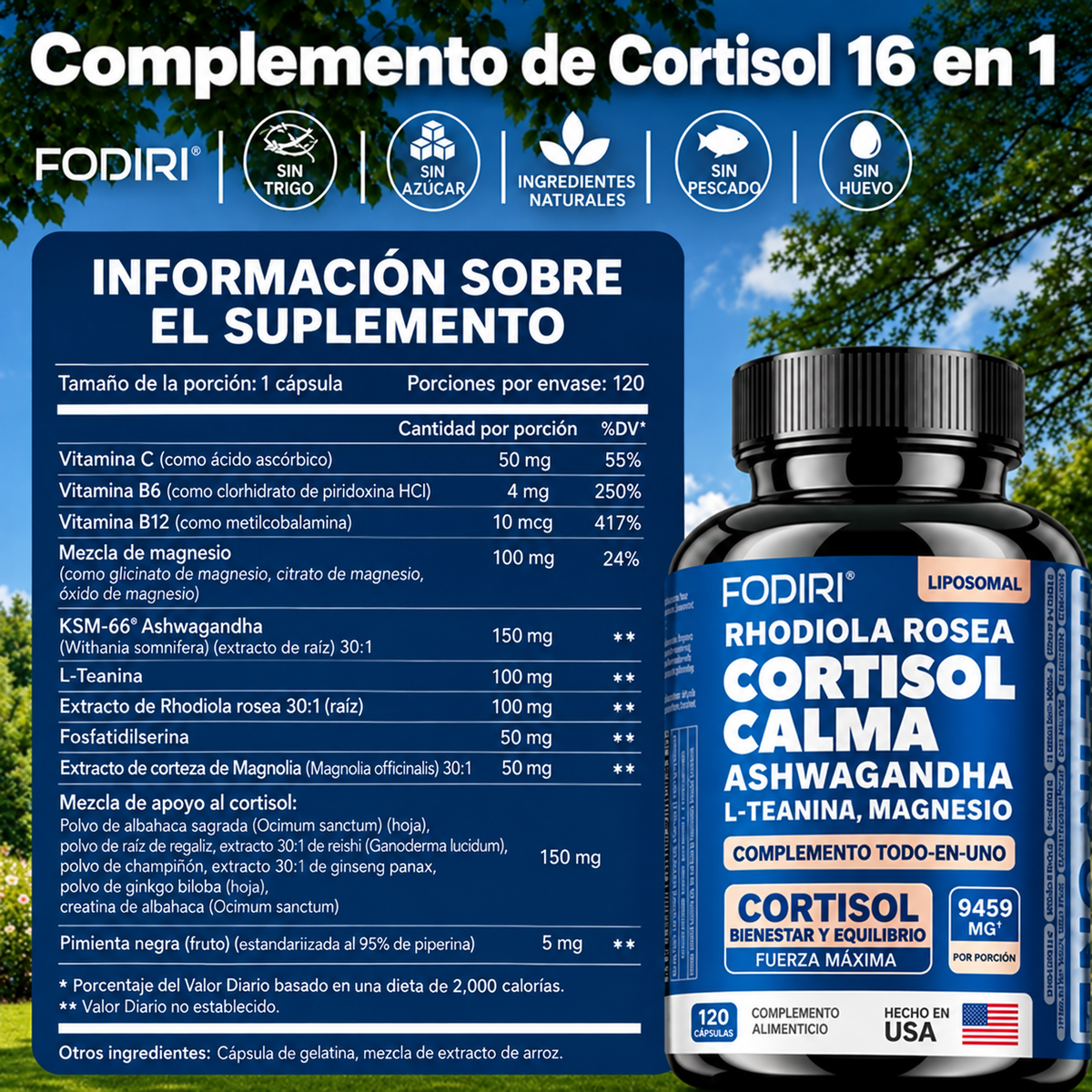 Cortisol Calm® Magnesio, Rhodiola y L-Teanina de Alta Absorción