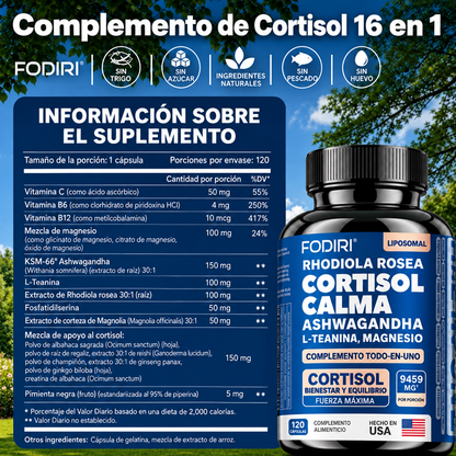 Cortisol Calm® Magnesio, Rhodiola y L-Teanina de Alta Absorción