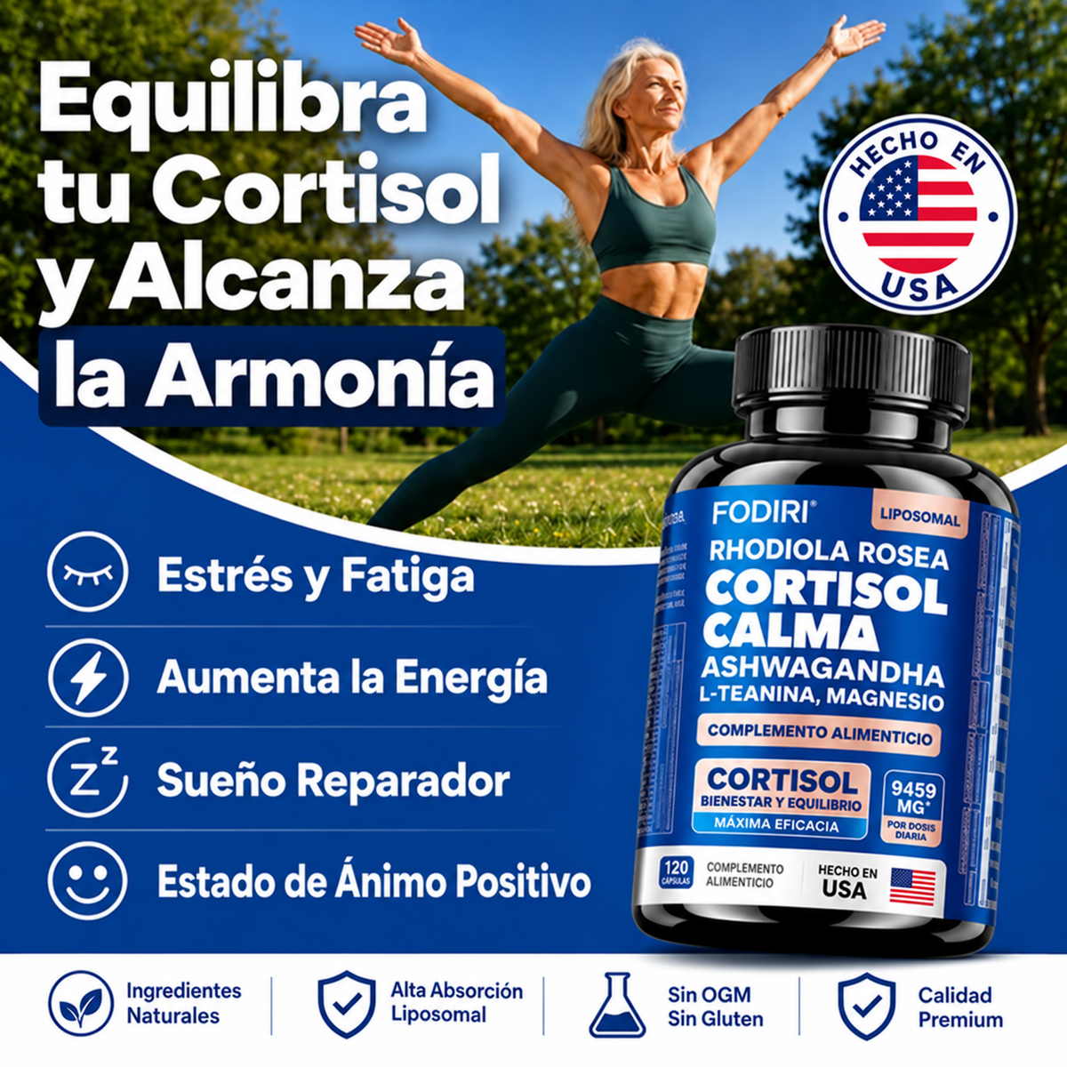 Cortisol Calm® Magnesio, Rhodiola y L-Teanina de Alta Absorción