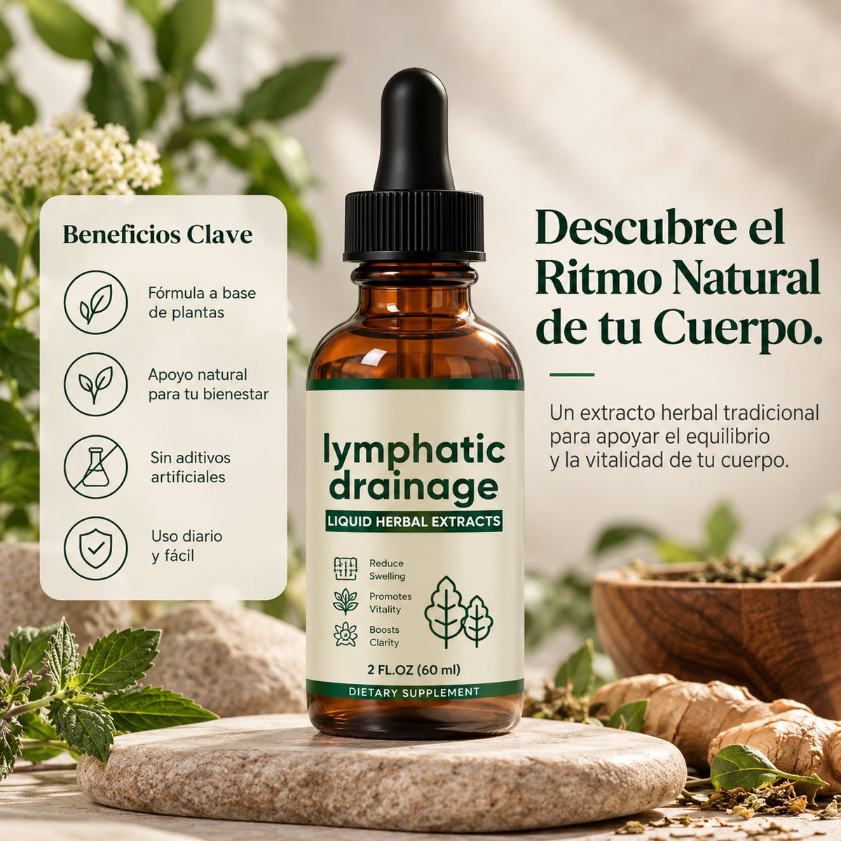 Gotas de Drenaje Linfático Alivio de Hinchazón y Retención