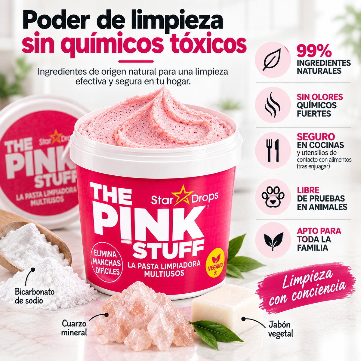 The Pink Stuff™ | Crema limpiadora milagrosa para renovar estufas, azulejos, metales y tenis al instante.
