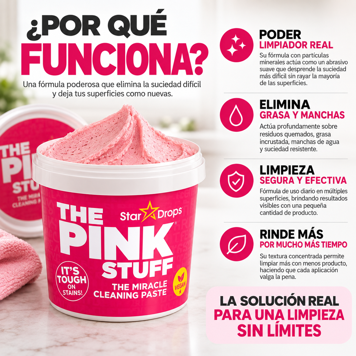 The Pink Stuff™ | Crema limpiadora milagrosa para renovar estufas, azulejos, metales y tenis al instante.