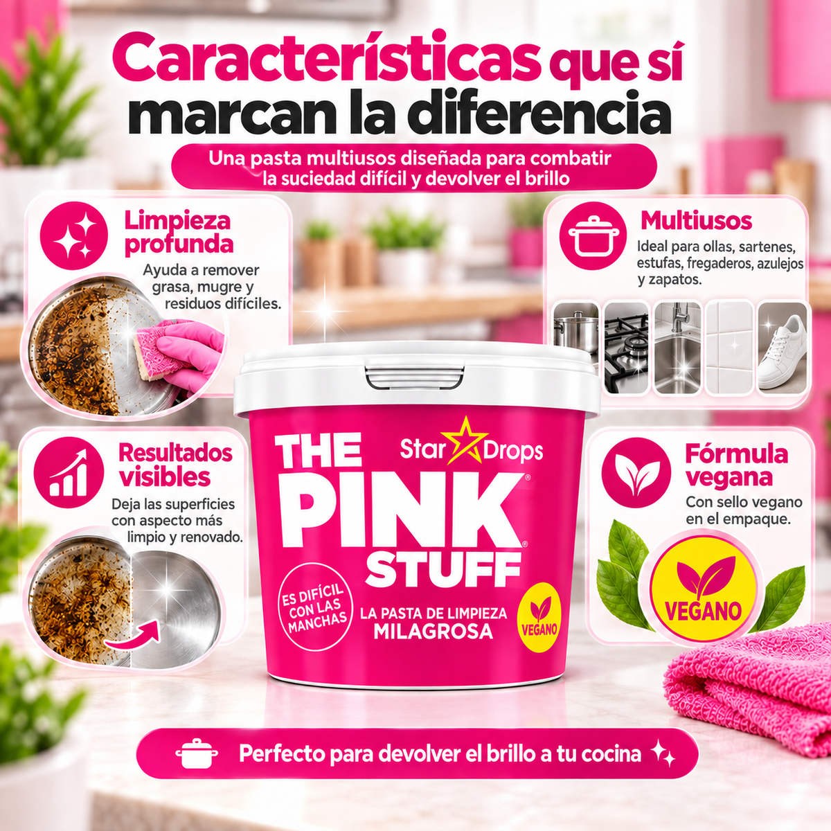 The Pink Stuff™ | Crema limpiadora milagrosa para renovar estufas, azulejos, metales y tenis al instante.