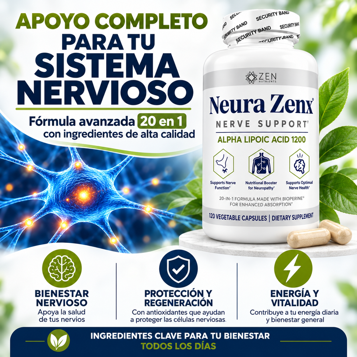 Suplemento para Neuropatía 20 en 1 Alivio Nervioso y Circulatorio