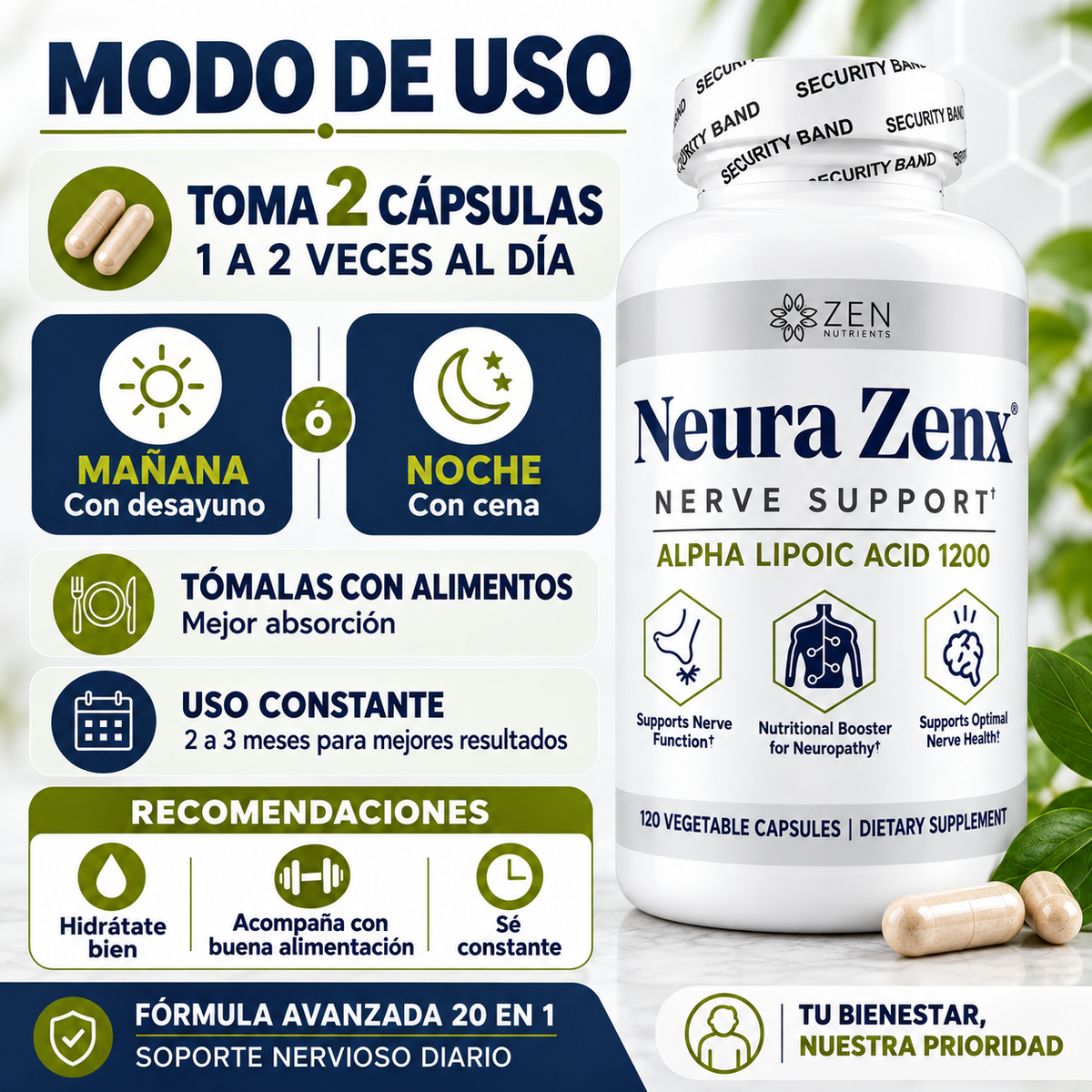 Suplemento para Neuropatía 20 en 1 Alivio Nervioso y Circulatorio
