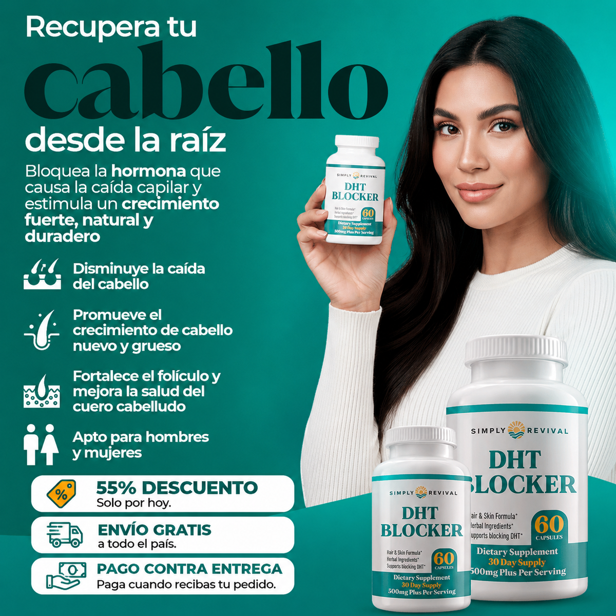 Simply Revival™ DHT Blocker Suplemento Anticaída Y Crecimiento Capilar