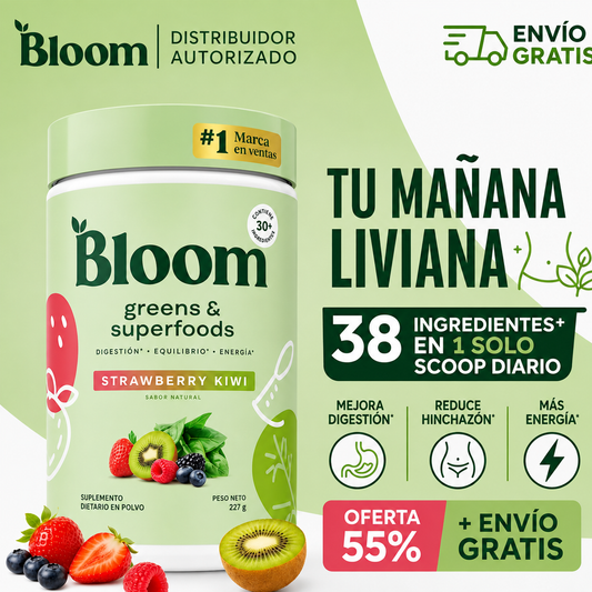 Bloom® Original Greens & Superfoods Fresa Kiwi con Probióticos y Enzimas Digestivas