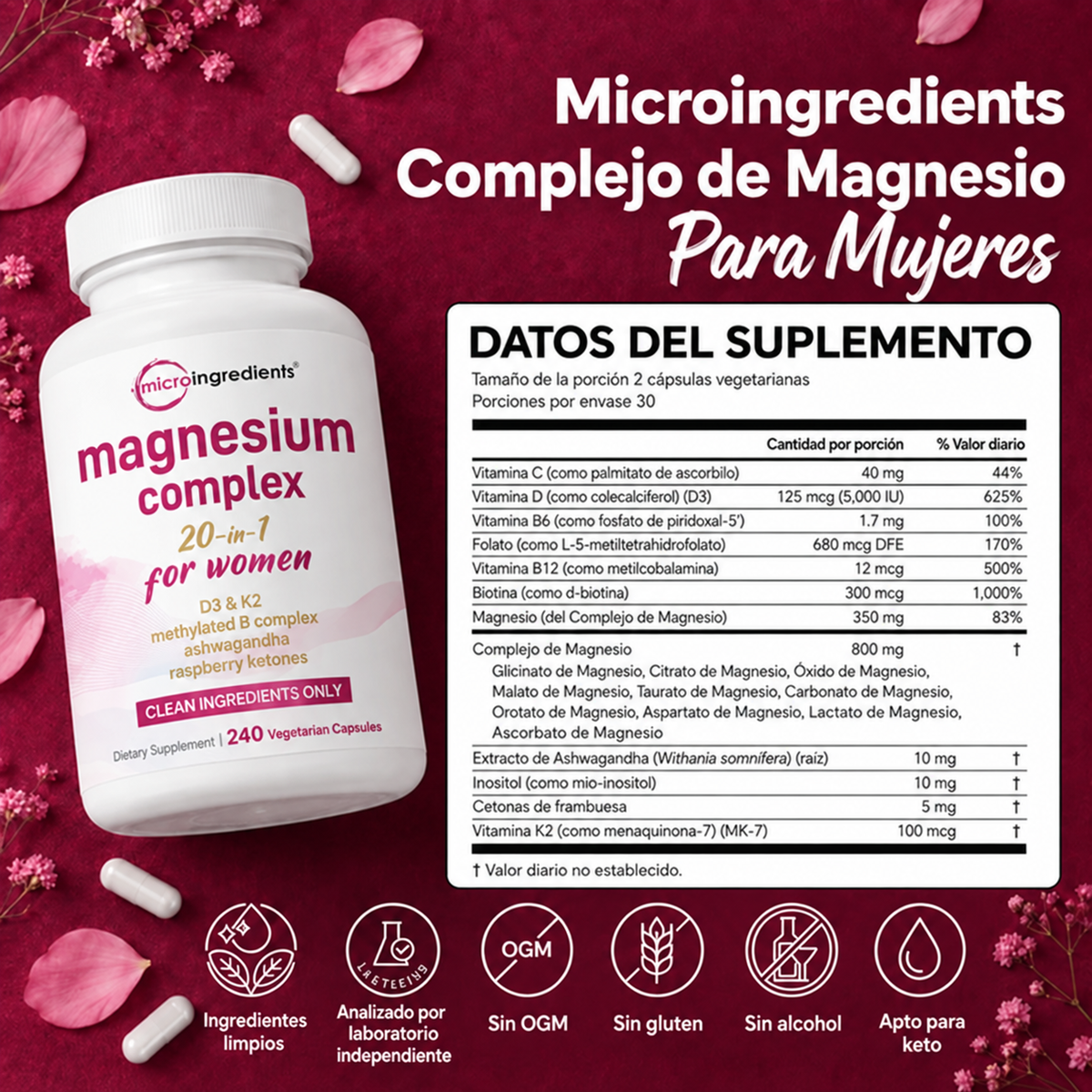 Microingredients™ Complejo De Magnesio Para Vitalidad Femenina Con Ashwagandha