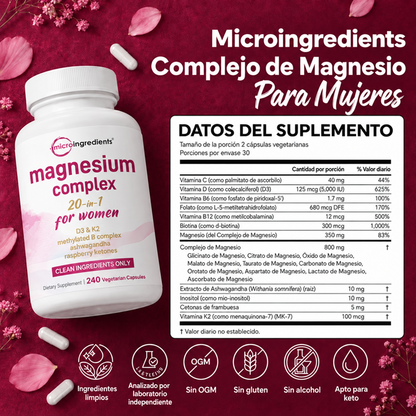 Microingredients™ Complejo De Magnesio Para Vitalidad Femenina Con Ashwagandha