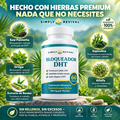 Simply Revival™ DHT Blocker Suplemento Anticaída Y Crecimiento Capilar