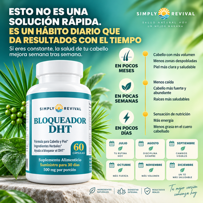Simply Revival™ DHT Blocker Suplemento Anticaída Y Crecimiento Capilar