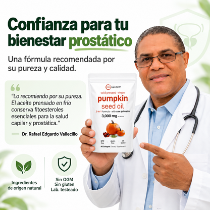 Aceite de Semilla de Calabaza 3000 mg Salud Prostática y Capilar