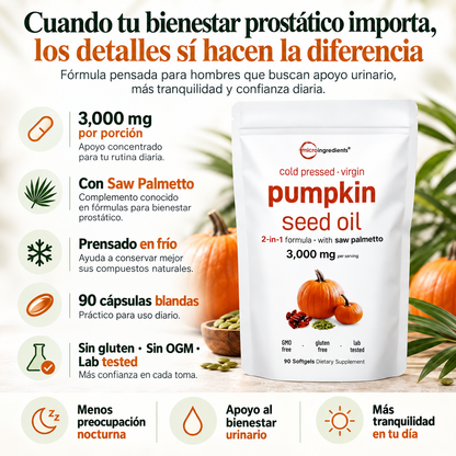 Aceite de Semilla de Calabaza 3000 mg Salud Prostática y Capilar