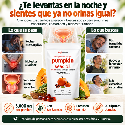 Aceite de Semilla de Calabaza 3000 mg Salud Prostática y Capilar