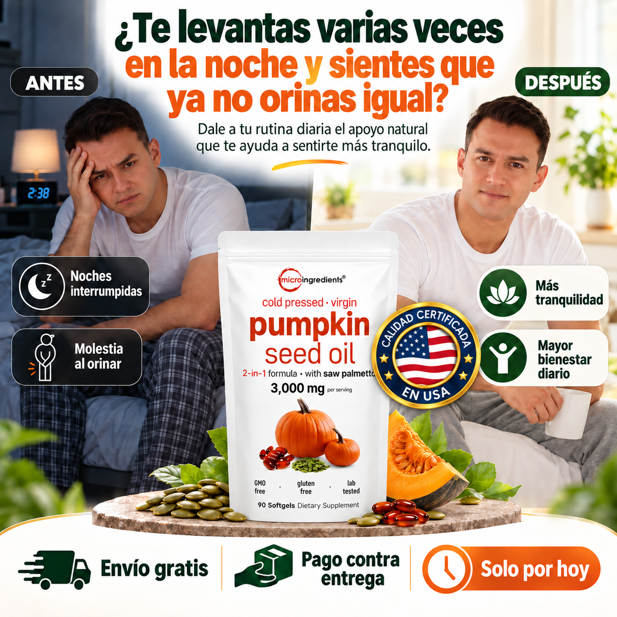 Aceite de Semilla de Calabaza 3000 mg Salud Prostática y Capilar