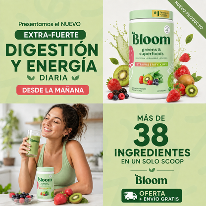 Bloom® Original Greens & Superfoods Fresa Kiwi con Probióticos y Enzimas Digestivas