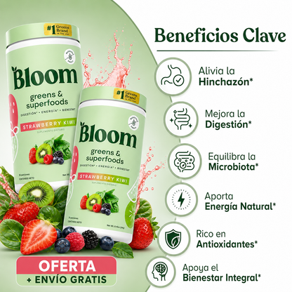 Bloom® Original Greens & Superfoods Fresa Kiwi con Probióticos y Enzimas Digestivas