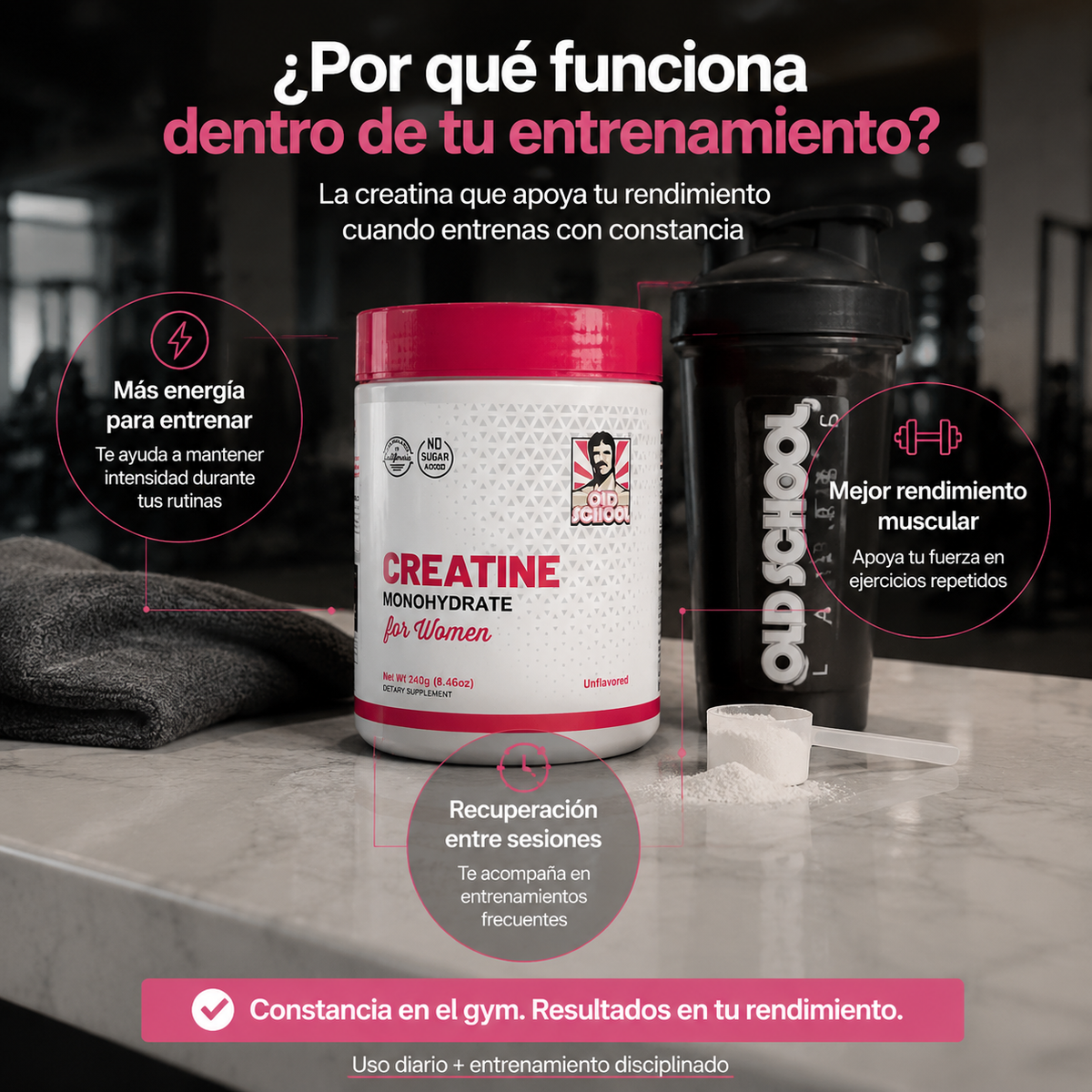 Old School™ Creatina + Colágeno Suplemento para Aumento y Firmeza de Glúteos