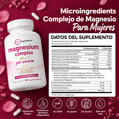 Microingredients™ (60 Cápsulas) Complejo De Magnesio Para Vitalidad Femenina Con Ashwagandha