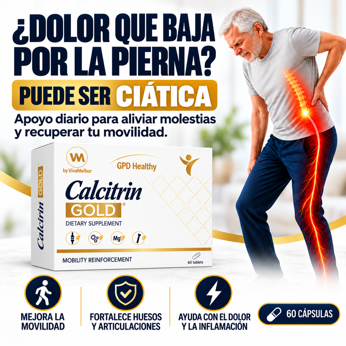 Calcitrin Gold Suplemento 60 Cápsulas | Refuerzo de Calcio y Glucosamina