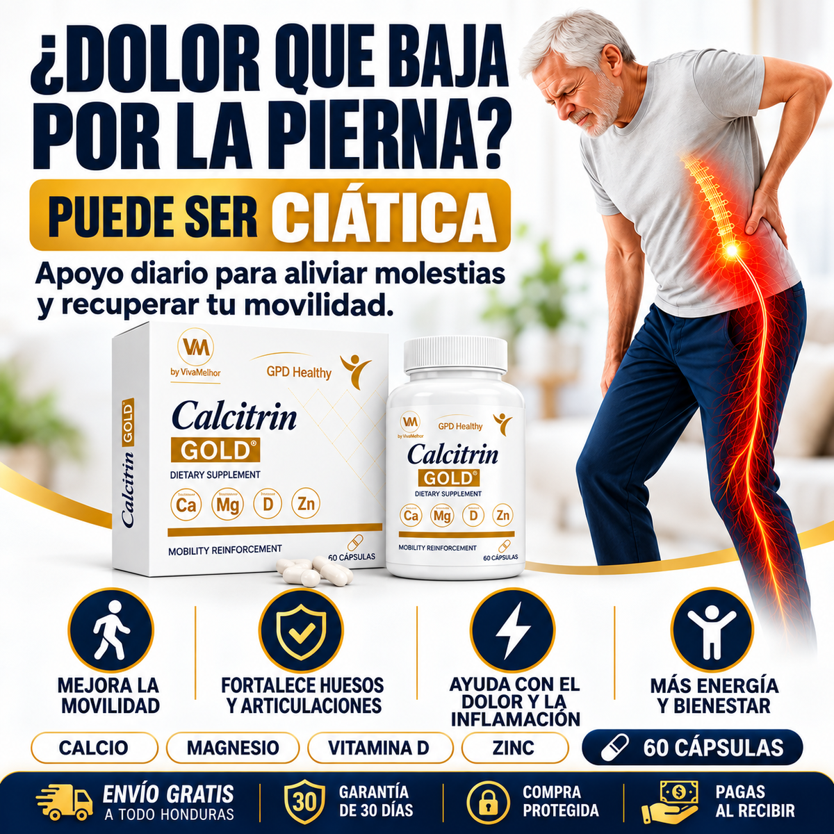 Calcitrin Gold Suplemento 60 Cápsulas | Refuerzo de Calcio y Glucosamina