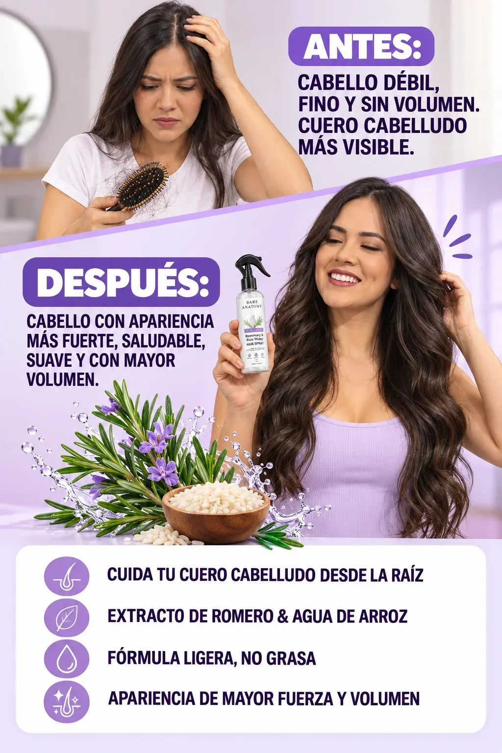 Spray Natural de Romero y Arroz