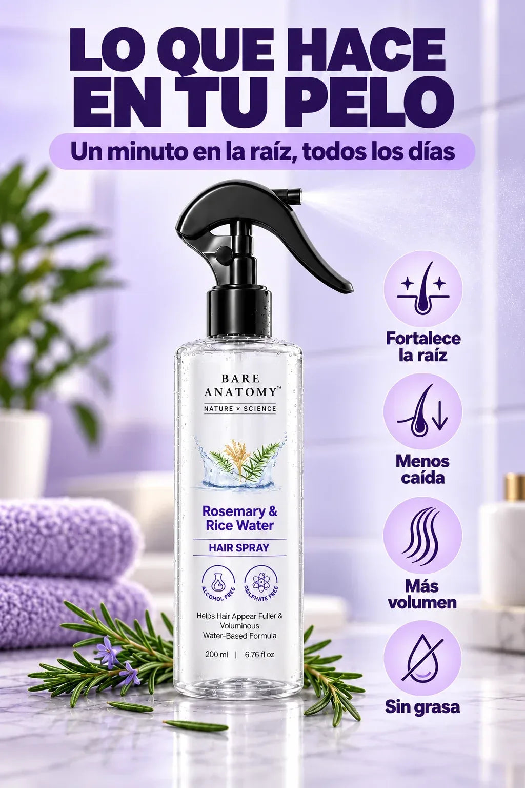 Spray Natural de Romero y Arroz