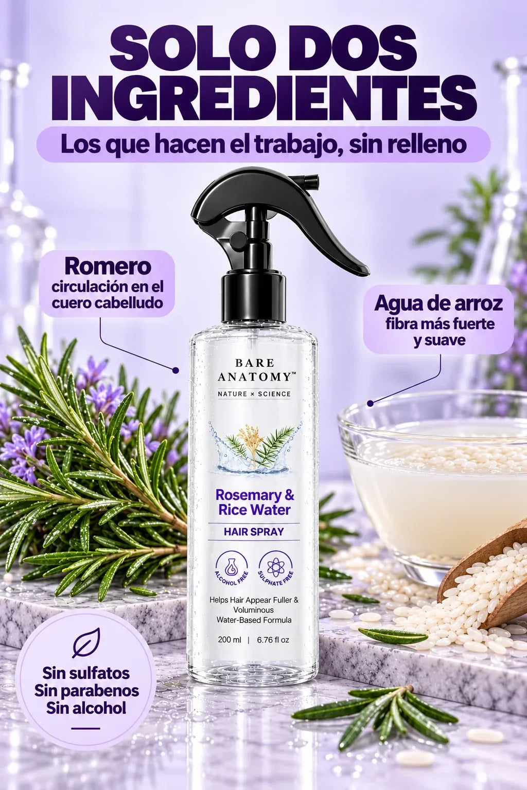 Spray Natural de Romero y Arroz