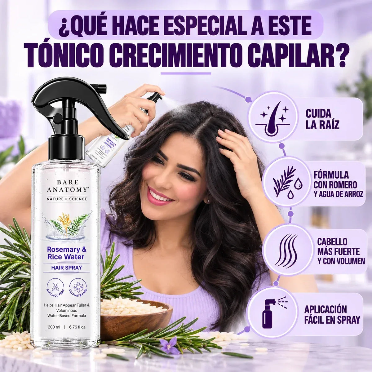 Spray Natural de Romero y Arroz