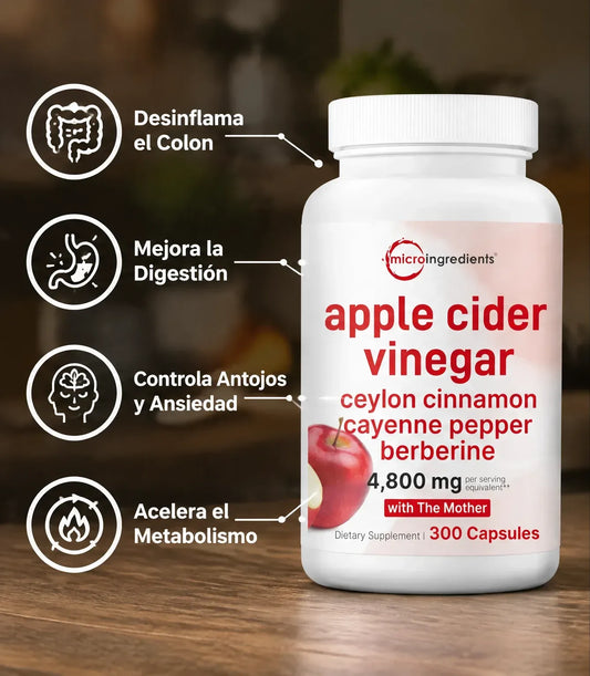 Tratamiento Digestivo y Desinflamatorio de Colon 4 en 1 (Vinagre de Manzana + Berberina + Canela + Cayena)